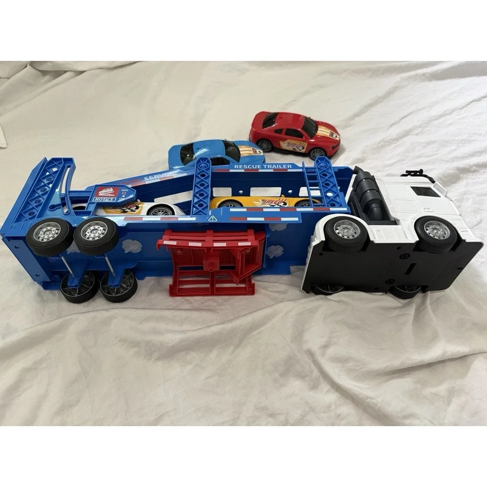 Semi Truck Toy for Boy Ages 3 4 5 6, Adjustable Double Decker Carrier Truck Used